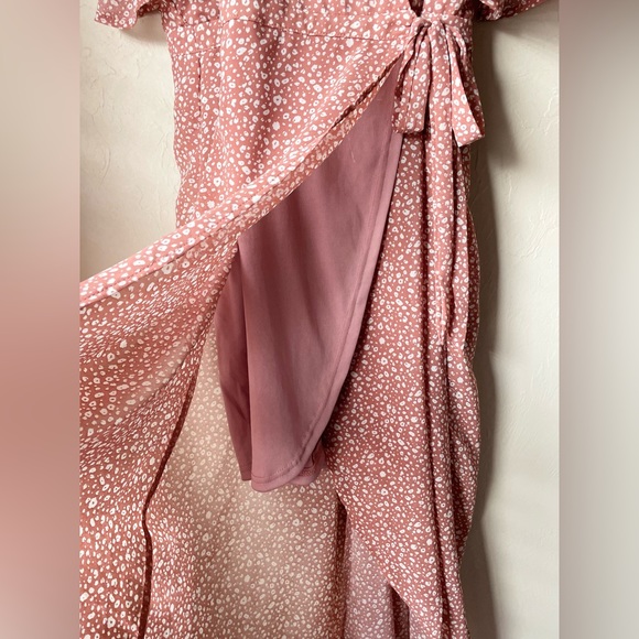 🆕 She + Sky Leopard Print Mauve Midi Tie Wrap Dress | L - Picture 8 of 9